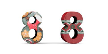 8 numaralı Noel - Beyaz arka planda Noel temalı iki üç boyutlu 8 numaralı şarkı - 3D canlandırma