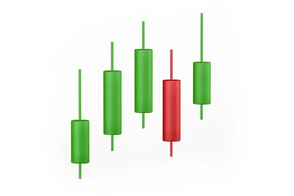 Illustration Three Dimensional Red Green Candlestick Chart White Background Render — Stock Photo, Image