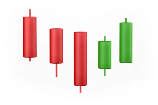 Ілюстрація Тривимірної Червоно Зеленої Свічкової Діаграми Білому Тлі Рендерингу — стокове фото