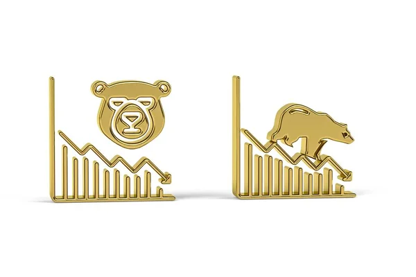 Golden Stock Market Crash Icon Izolat Fundal Alb Render — Fotografie, imagine de stoc