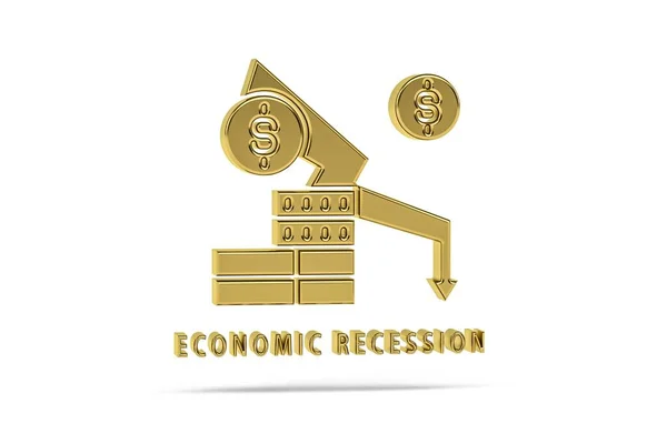 Иконка Золотой Трехмерный Экономический Спад Белом Фоне Рендеринг — стоковое фото