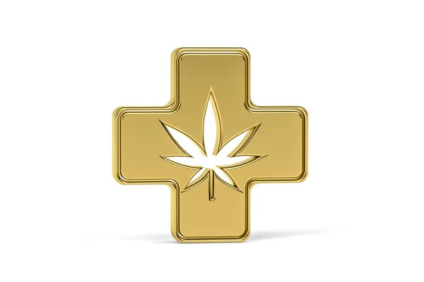 Złota Ikona Marihuany Medycznej Izolowana Białym Tle Renderowanie Obraz Stockowy