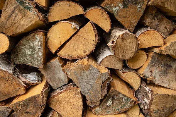 Firewood Texture Close Pile Wood Stacked Woodshed — Stock Photo, Image