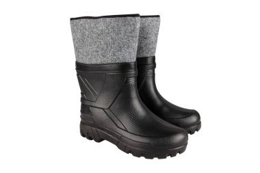 Bahçe Ayakkabıları - Beyaz arka planda izole edilmiş bahçıvanlık işleri için siyah yüksek çizmeler