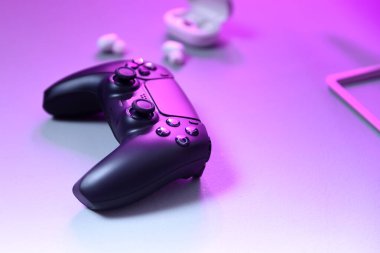 joystick, game, controller and video games on the table. concept for gaming. 3d rendering