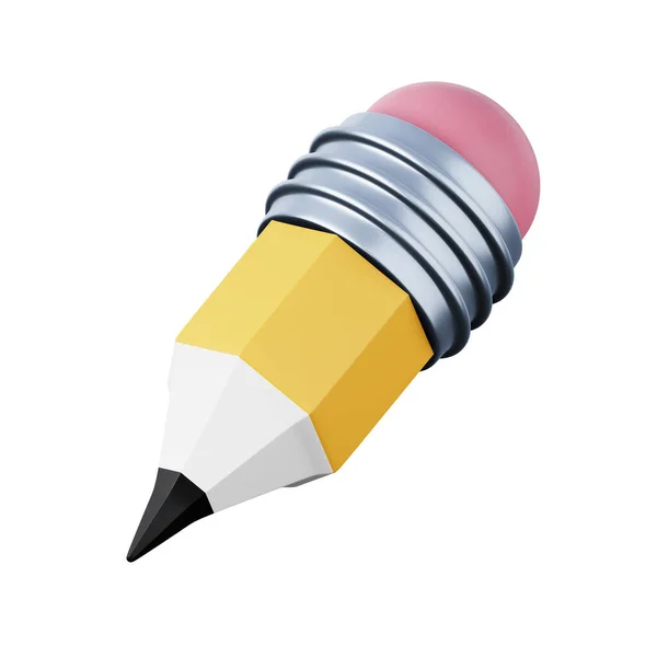 분홍색 지우개가 있는 짧은 노란색 연필 고품질 3D 렌더링 아이콘. — 스톡 사진