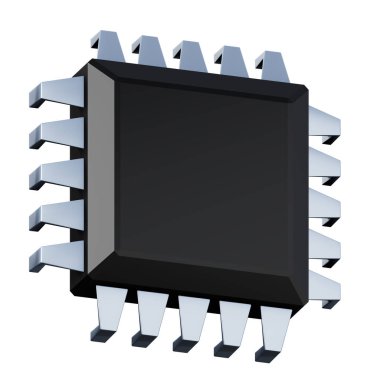 Elektronik çip yüksek kalite 3D çizim. Bilgisayar teknolojisi geliştirme kavramı simgesi.