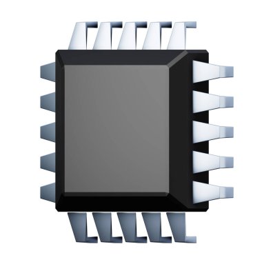 Elektronik çip yüksek kalite 3D çizim. Bilgisayar teknolojisi geliştirme kavramı simgesi.