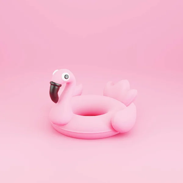 Schattige cartoon opblaasbare flamingo op roze achtergrond 3d maken illustratie. — Stockfoto