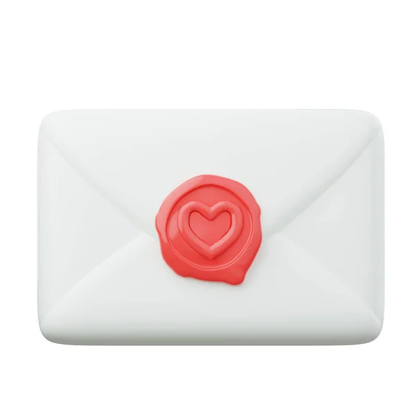 Carta con el icono del sello del corazón. Concepto de San Valentín 3d render illustration. — Foto de Stock