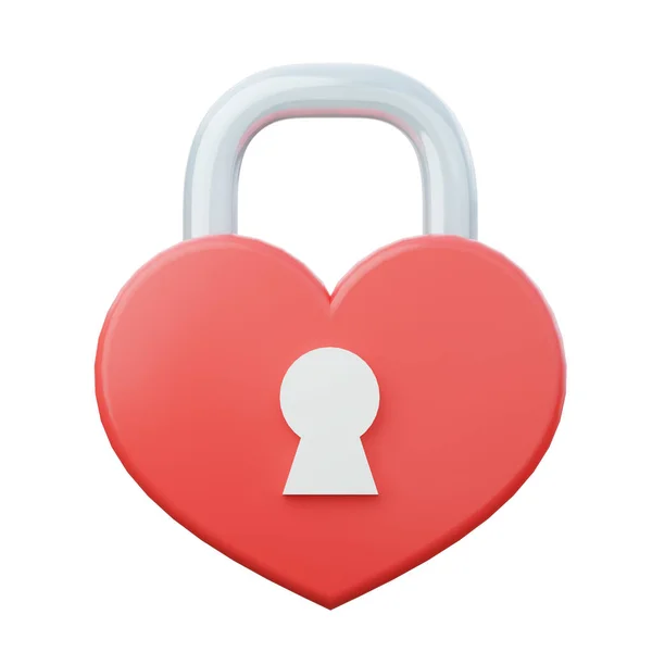 Red heart shape lock icon. Valentines Day concept 3d render illustration. — Stock Photo, Image