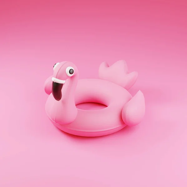 Schattige cartoon opblaasbare flamingo op roze achtergrond 3d maken illustratie. — Stockfoto