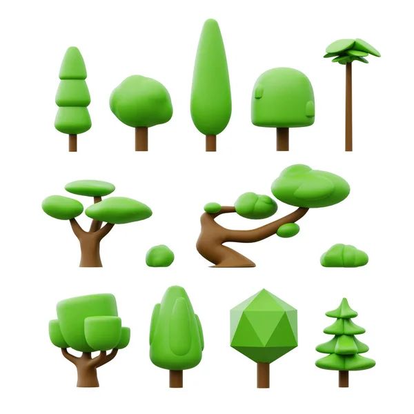 Árvores dos desenhos animados. Ilustração renderizada 3D. Imagens Royalty-Free