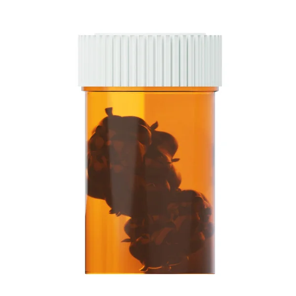 Cannabisknop in plastic container. Medische weed 3d weergave illustratie pictogram. Stockfoto