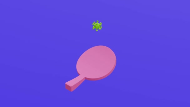 Stolní tenisová raketa s koronovou virovou koulí. Ping pong coronavirus 2019-nCoV abstraktní pozadí 4K 3D animace. COVID-19 — Stock video