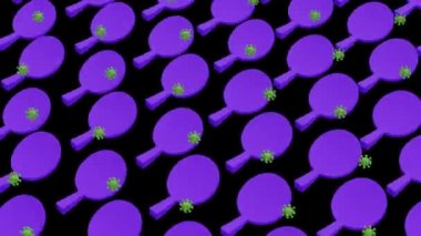 Corona virüsü küreli masa tenisi raketi. Ping pong coronavirus 2019-nCoV soyut arka plan 4K 3D animasyon. COVID-19