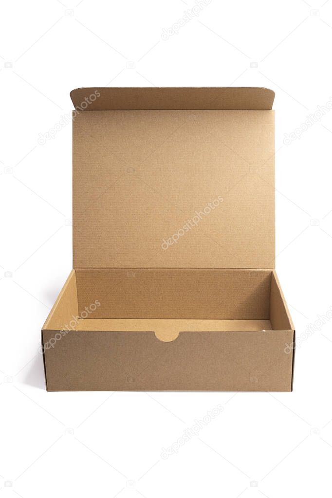 Open carton box, isolated Isolated on white background, minimal style