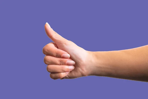 Female Hand Sign Purple Background Minimal Style — Stock Fotó