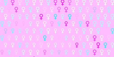 Açık pembe, kadın sembollü mavi vektör arkaplan. Kadınların güç ve güç göstergelerini gösteren bir ilüzyon. Uluslararası Kadınlar Günü için Tasarım.