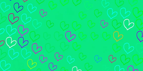 Light Pink Green Vector Template Doodle Hearts Colorful Illustration Gradient — Stock Vector