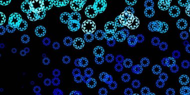 Daire şekilli koyu mavi vektör düzeni. Renkli damlaları olan soyut parlak bir illüstrasyon. Duvar kağıtları, perdeler için desen.