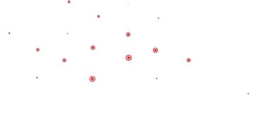 Lekeli kırmızı vektör arkaplanı. Renkli damlaları olan soyut parlak bir illüstrasyon. Broşürler, broşürler için desen.