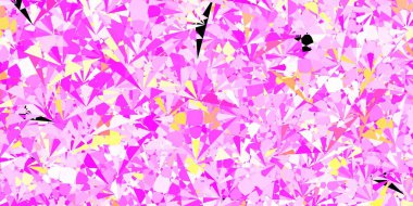 Koyu pembe, üçgen formlu sarı vektör düzeni. Üçgen şekilli, şekilli muhteşem soyut çizimler. Reklamlar için şablon.