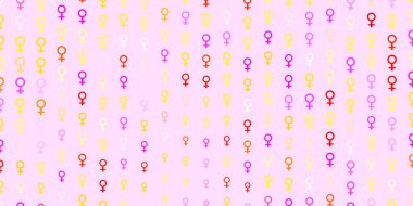 Kadın sembollü hafif çokrenkli vektör arkaplanı. Modern stilde eğilim gösteren renkli feminizm sembolleri. Kadınların gücünü göstermek için en iyi tasarım..