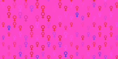 Açık pembe, kadın hakları sembollü kırmızı vektör dokusu. Kadın gücünün resmedildiği soyut bir çizim. Uluslararası Kadınlar Günü için arkaplan.