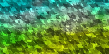 Açık mavi, çizgileri ve üçgenleri olan yeşil vektör arkaplanı. Üçgen şekilli ışıltılı soyut çizimler. İniş sayfaları için şablon.