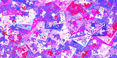 Açık mavi, kırmızı vektör arkaplan ve çokgen formlar. Renkli üçgenler aralığıyla soyut bir illüstrasyon. Duvar kağıtlarınız için tasarım.