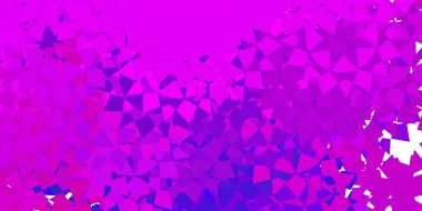 Üçgenleri ve çizgileri olan koyu pembe vektör arkaplanı. Renkli üçgenler aralığıyla soyut bir illüstrasyon. İniş sayfaları.