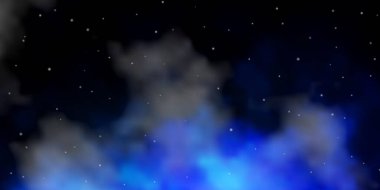 Soyut yıldızlı koyu mavi vektör deseni. Küçük ve büyük yıldızlı parlak renkli bir illüstrasyon. Hediyeleri paketlemek için desen.