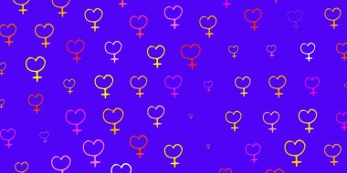 Açık pembe, feminizm unsurlu sarı vektör deseni. Kadın gücünün resmedildiği soyut bir çizim. Uluslararası Kadınlar Günü için Tasarım.