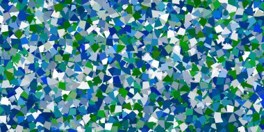 Çokgen biçimli açık mavi vektör arkaplanı. Renkli üçgenlerin olduğu bir resim. Broşürler, broşürler için desen