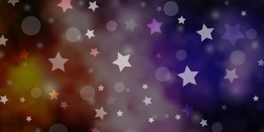 Koyu pembe, sarı vektör arkaplan daireli, yıldızlı.