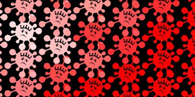 Grip belirtileri gösteren koyu kırmızı bir şablon. Değişik tıbbi şekillere sahip renkli soyut çizimler. Karantina olayları için en iyi tasarım.