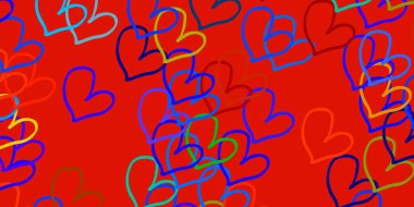 Renkli kalpleri olan açık renkli vektör deseni. Sevgililer günü için aşk konseptinde kalplerin olduğu bir ilüzyon. Evlilik hediyeleri için örnek, tebrikler..