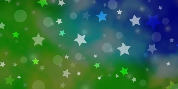 Hellblaue Grüne Vektortextur Mit Kreisen Sternen — Stockvektor