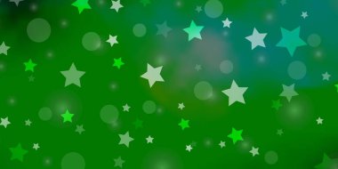 Açık Mavi, daireli yeşil vektör deseni, yıldızlar.