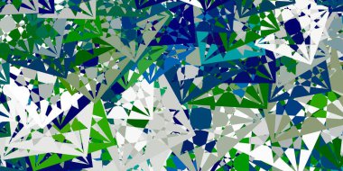 Açık yeşil vektör arkaplanı, üçgenler, çizgiler. Modern tarzda üçgen şekilli akıllı soyut çizimler. Insperarion için tasarımı başlat.