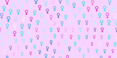 Açık mavi, kadın sembollü kırmızı vektör arkaplan. Kadınların güç ve güç göstergelerini gösteren bir ilüzyon. Web siteniz için basit tasarım.