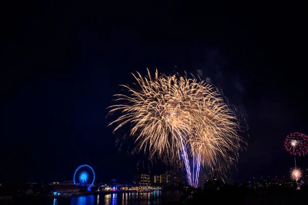 Viering Vuurwerk Countdown 2021 Asiatique Riverfront Kleurrijk Van Vuurwerk Rivier — Stockfoto