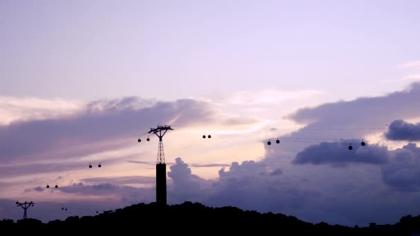 Silhouette Singapore Ski Elevator Cableway Transportation Sentosa Island Evening — Stock Video