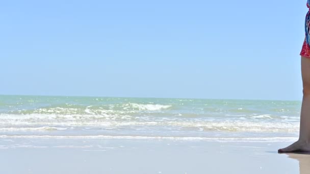 砂浜の海岸で波が柔らかい 夏休み活動の背景コンセプト — ストック動画