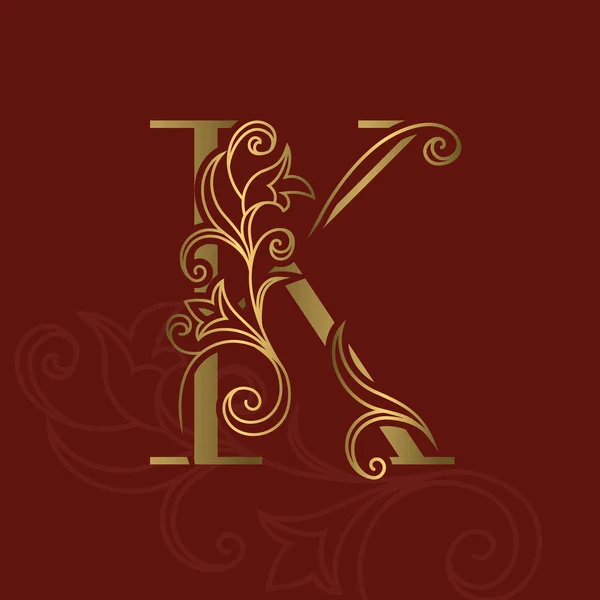 Κομψό Κεφαλαίο Γράμμα Χαριτωμένο Στυλ Καλλιγραφικό Χρυσό Λογότυπο Floral Drawn — Διανυσματικό Αρχείο