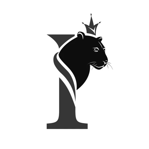 Velké Písmeno Černým Panterem Královské Logo Profil Hlavy Pumy Stylová — Stockový vektor