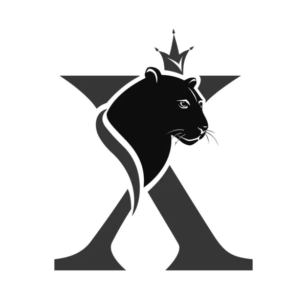 Velké Písmeno Černým Panterem Královské Logo Profil Hlavy Pumy Stylová — Stockový vektor