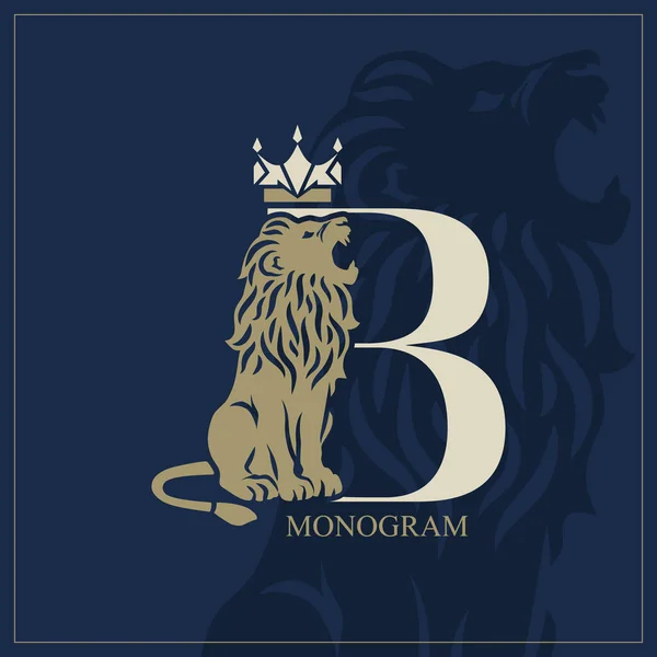 Lettre Avec Lion Rugissant Design Artistique Crown Est Sommet Logo — Image vectorielle