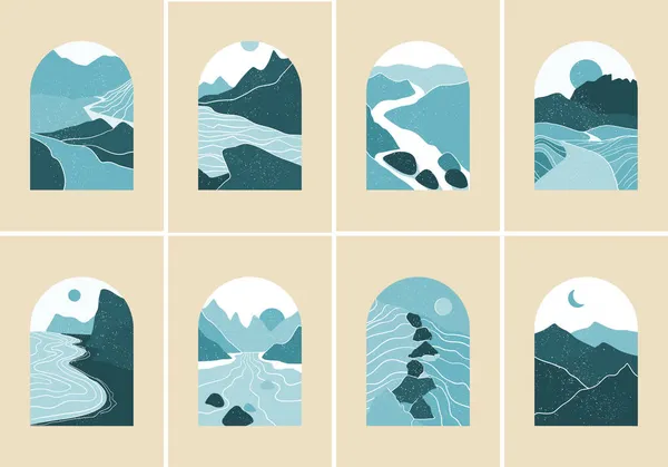 Paisagens fundos monocromáticos com vista para as montanhas. Ilustração de montanhas em estilo abstrato de corte de papel. —  Vetores de Stock